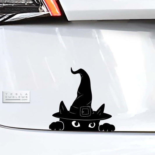 Peeking Cat Witch Vinyl Decal Sticker - Tesla Emblems