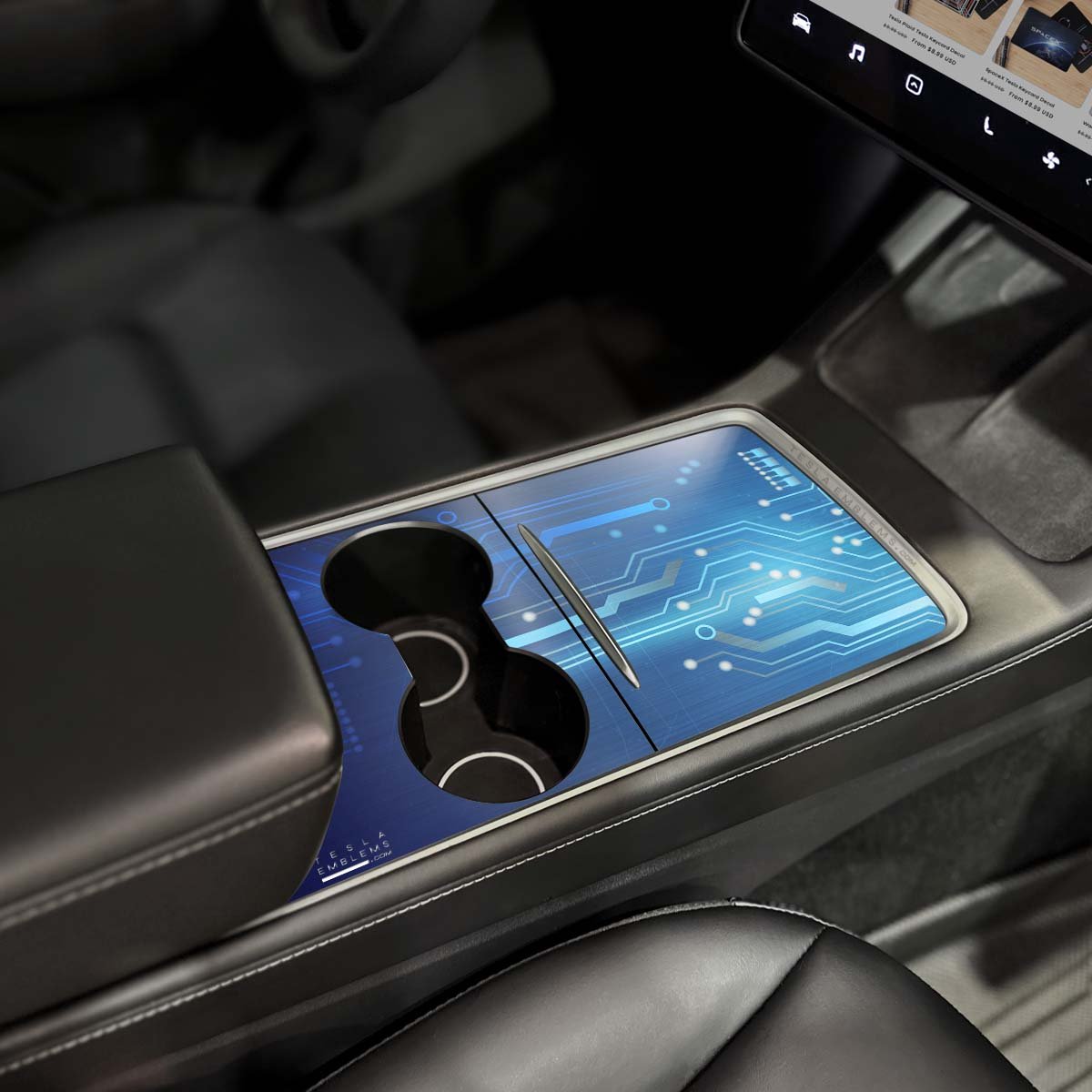 Circuit Blues Tesla Center Console Wrap Kit | 2021 - 2023 Model 3 & Y - Tesla Emblems