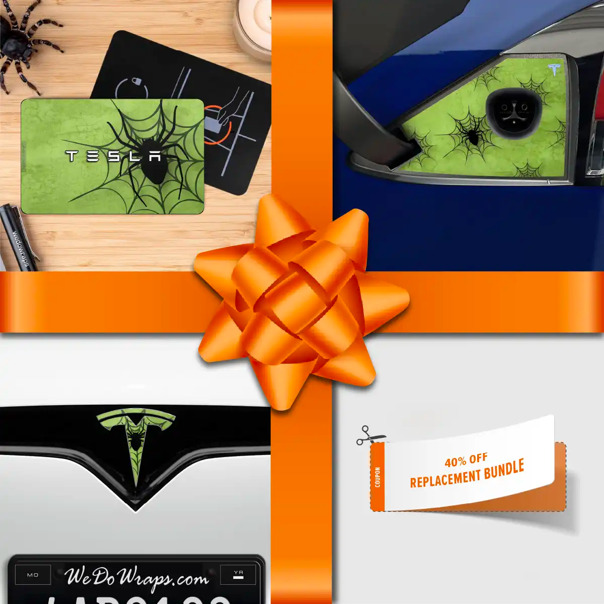 Holiday Bundle Cobweb Spider Tesla Wrap Kit | Model X - Tesla Emblems