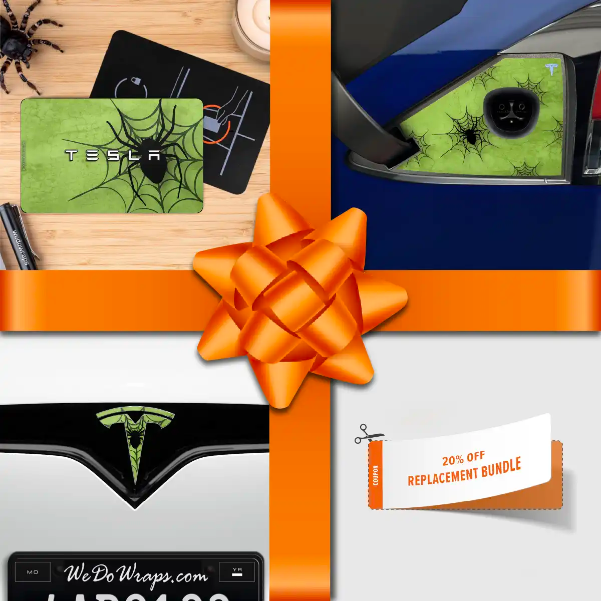 Holiday Bundle Cobweb Spider Tesla Wrap Kit | Model X - Tesla Emblems