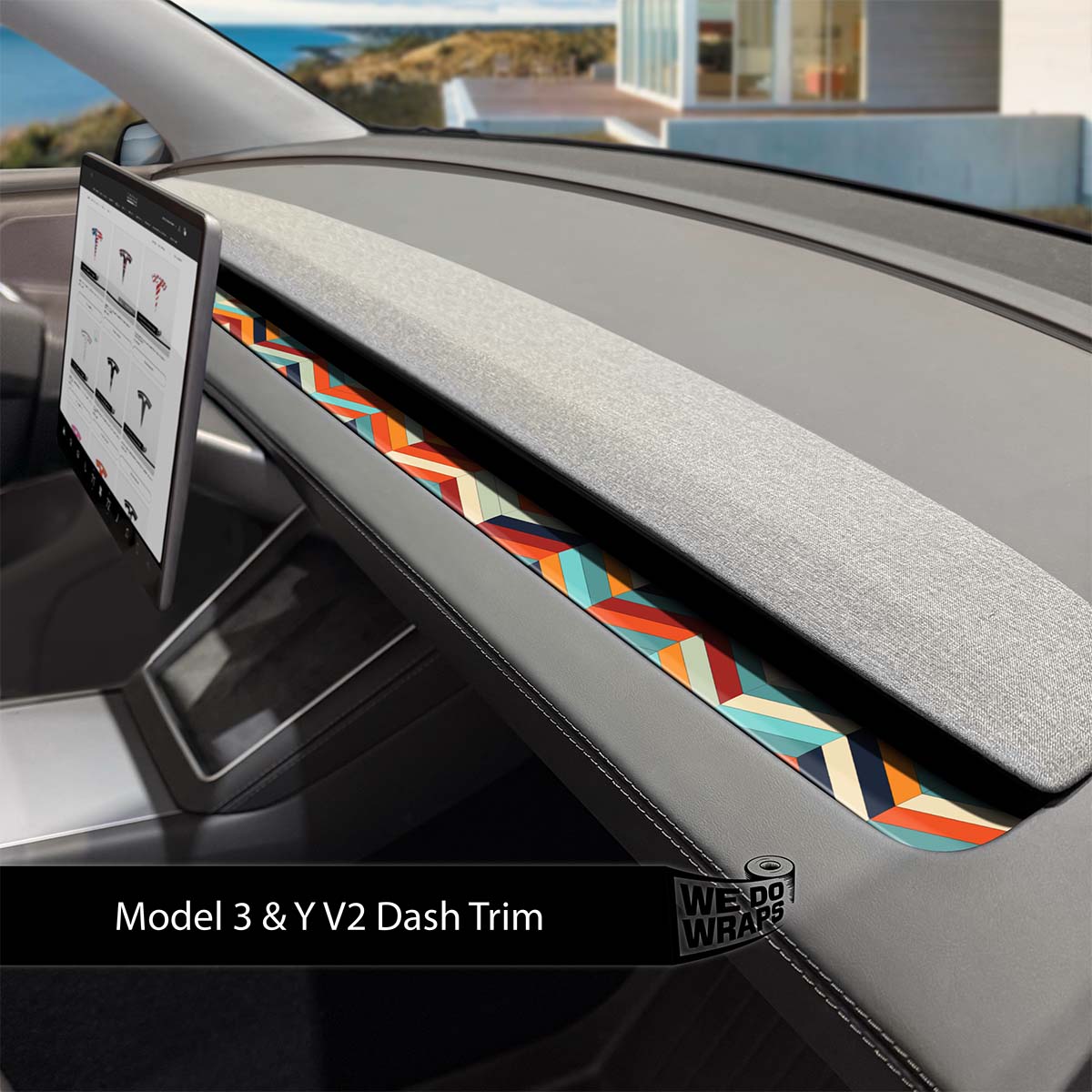 Colorful Herringbone Tesla Dash Trim Wrap | Model 3 ’24 - 26 Refresh - Tesla Emblems