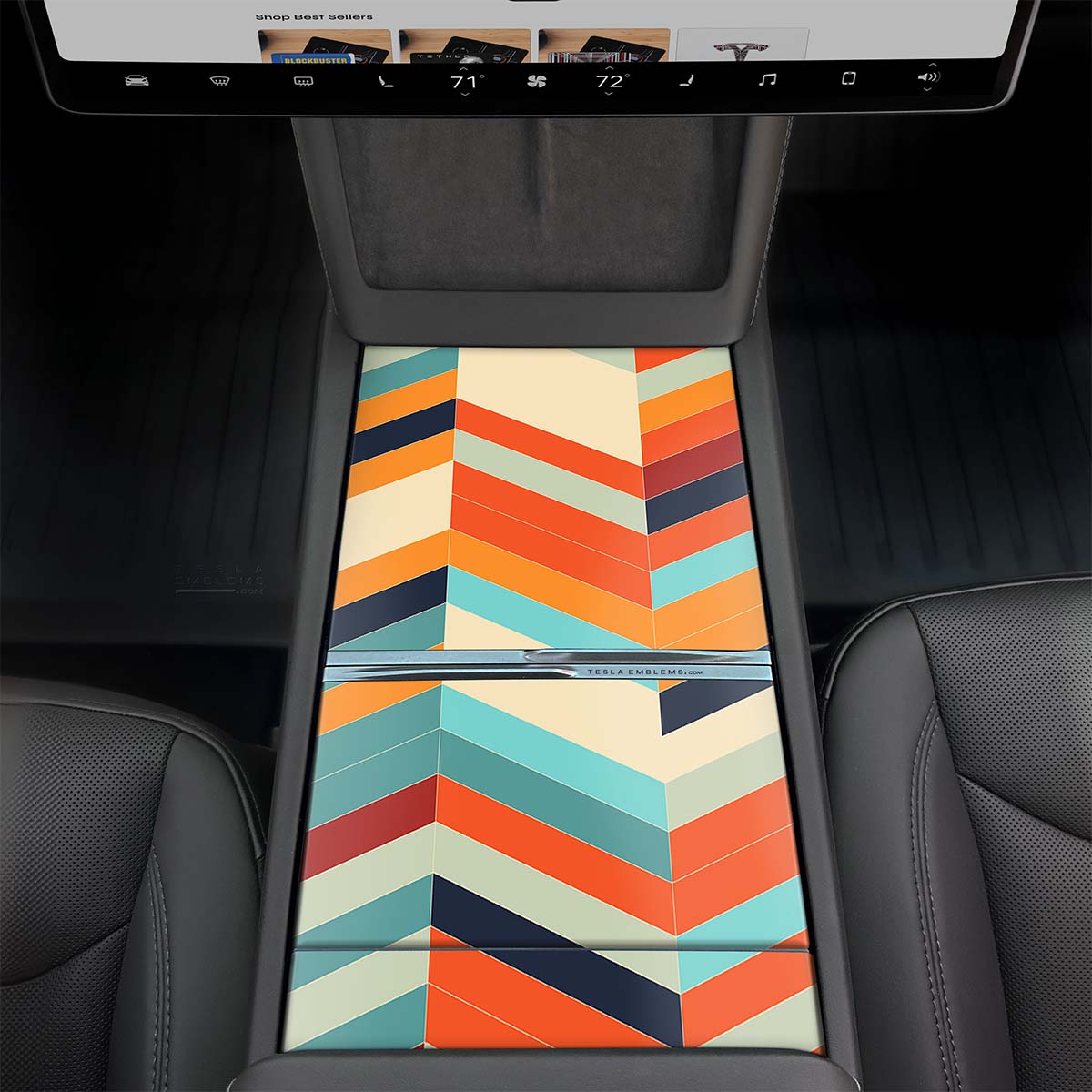 Colorful Herringbone Center Console Wrap Kit | 2024+ Model 3 "Highland" - Tesla Emblems