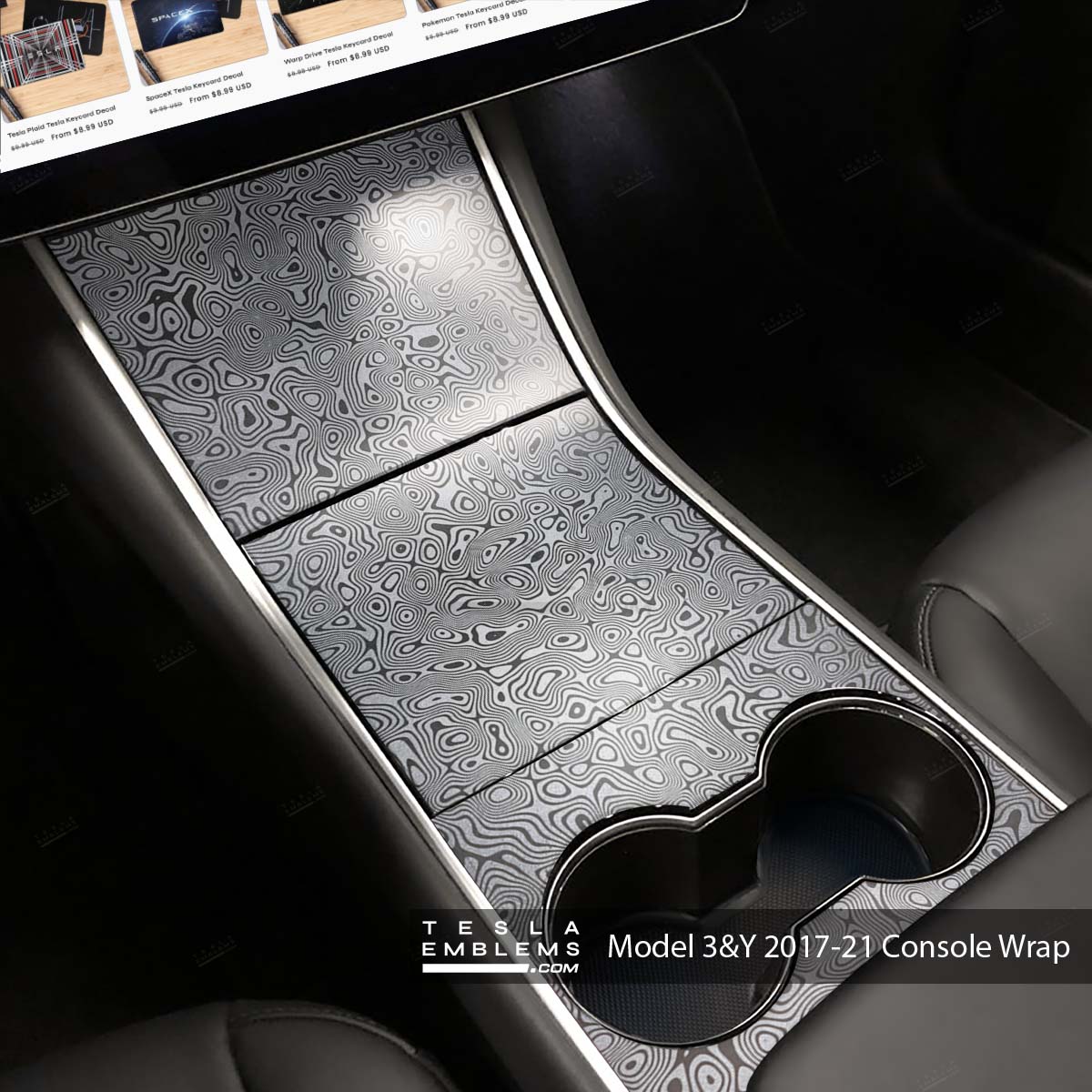 Damascus Steel Tesla Center Console Wrap Kit | 2017-2021 Model 3 & Y - Tesla Emblems