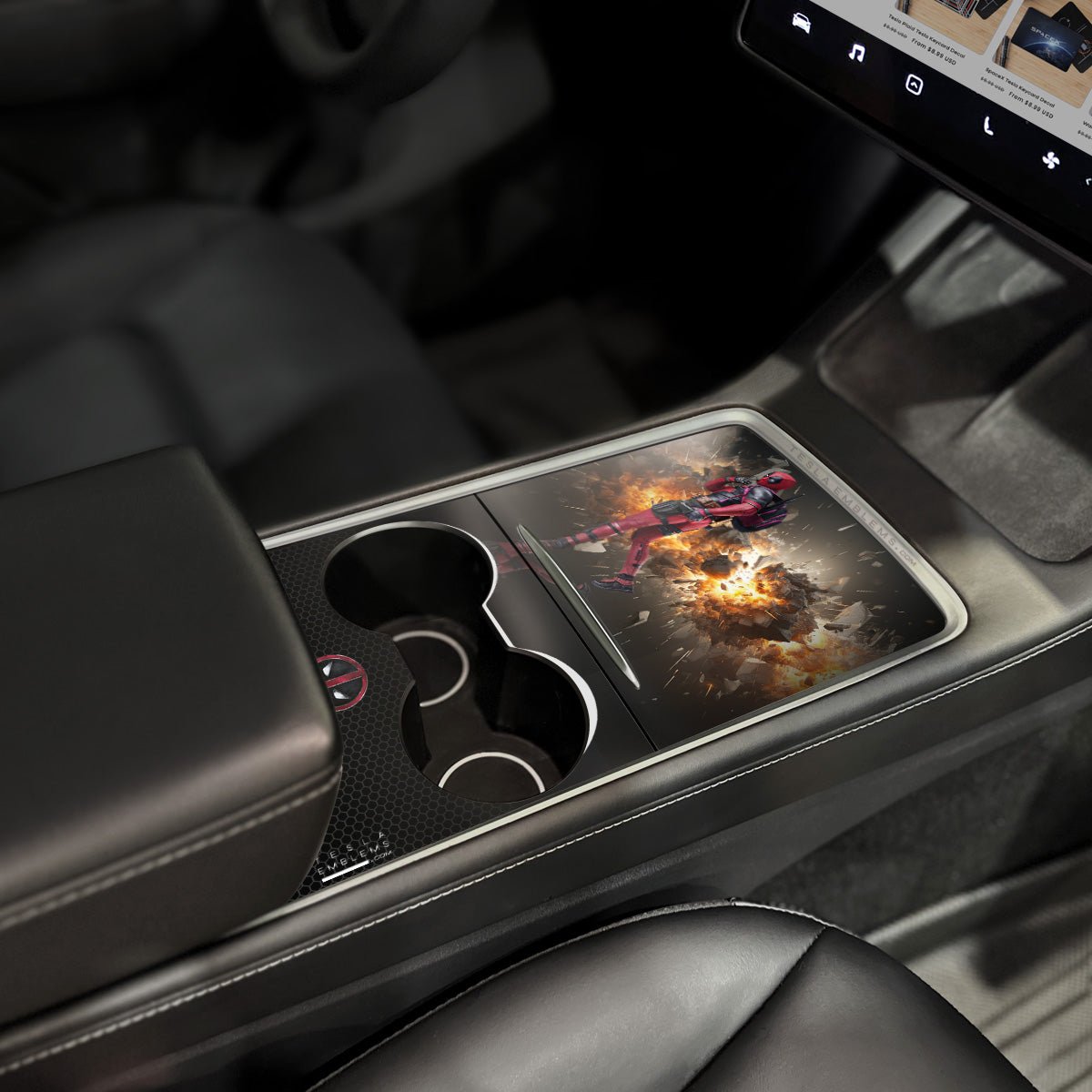 Deadpool Explosive Fun Tesla Gen2 Center Console Wrap Kit | Model 3 '21 - 23 & Model Y '21 - 25 - Tesla Emblems