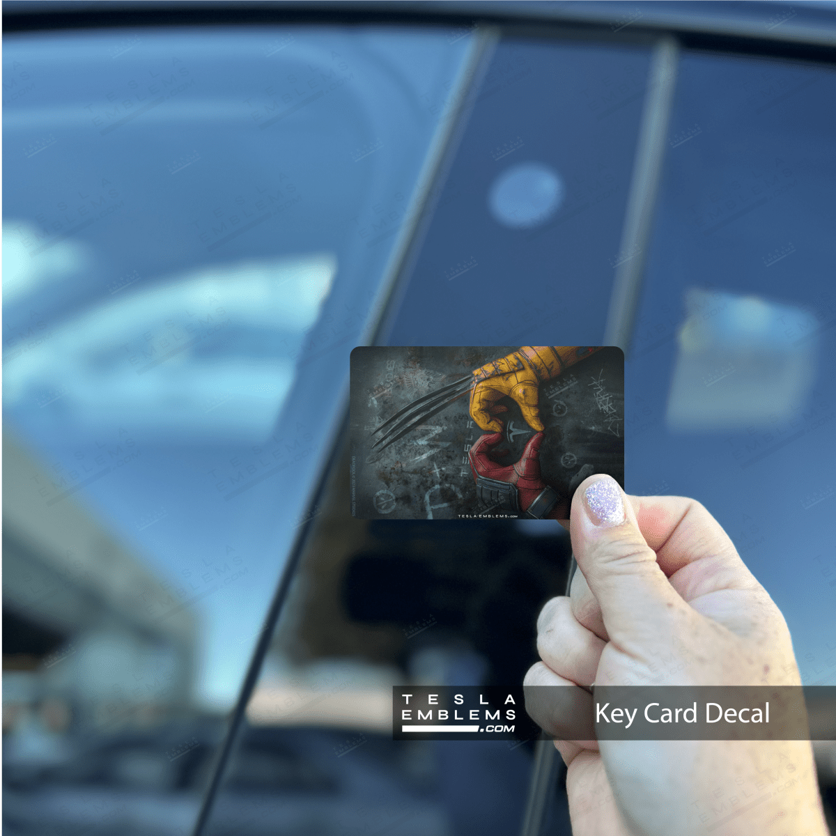 Deadpool "Hearts" Tesla NFC Keycard Decal - Tesla Emblems