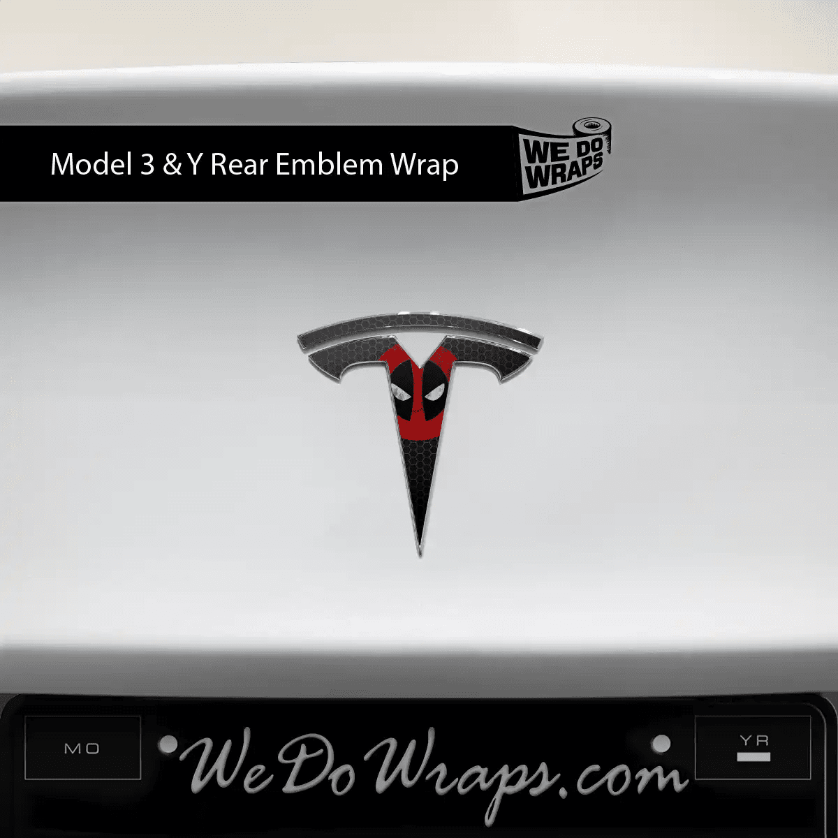 Dead Pool Tesla Emblem Decals (Front + Back) | Model 3 - Tesla Emblems