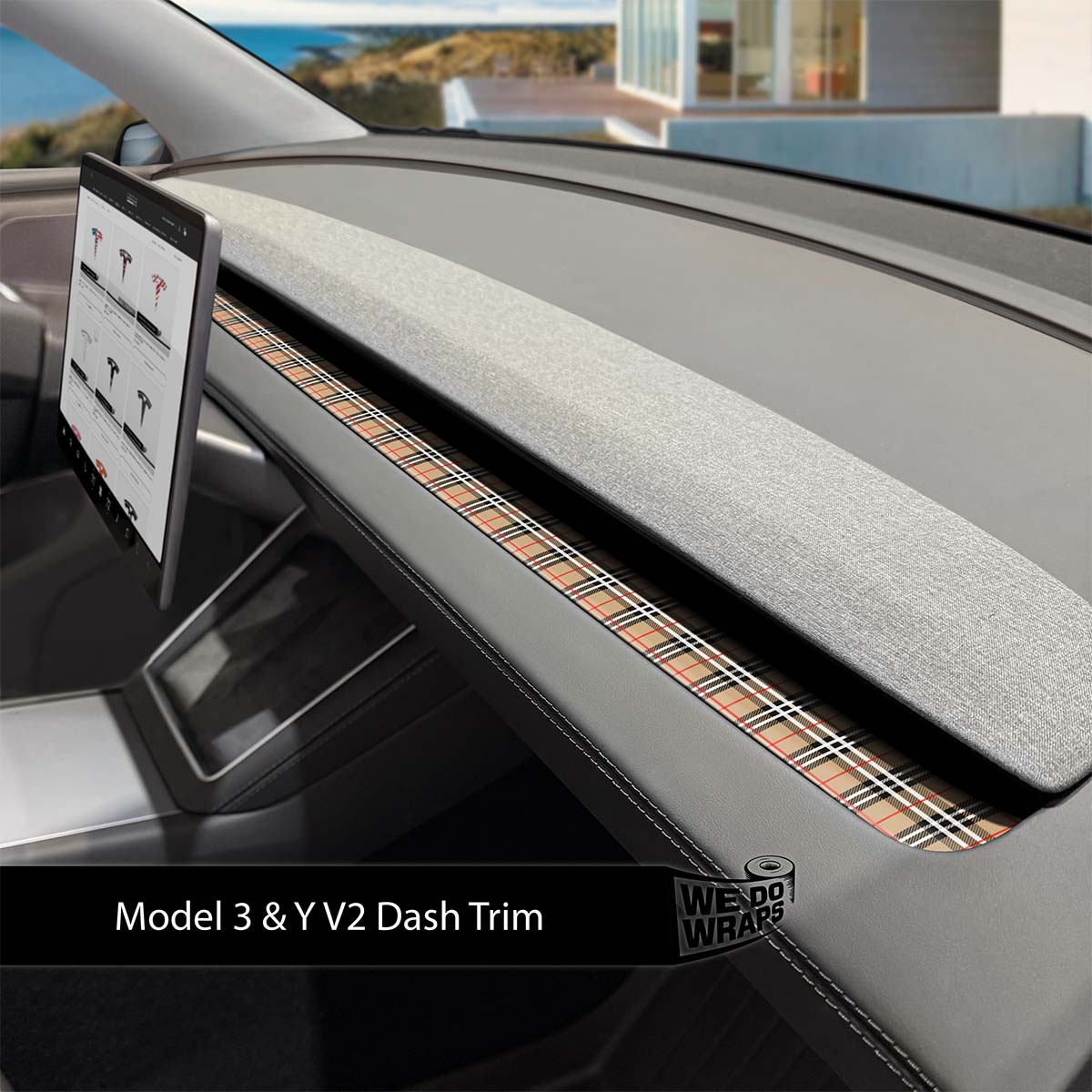 Designer BRBY Check Tesla Dash Trim Wrap | Model 3 ’24 - 26 Refresh - Tesla Emblems