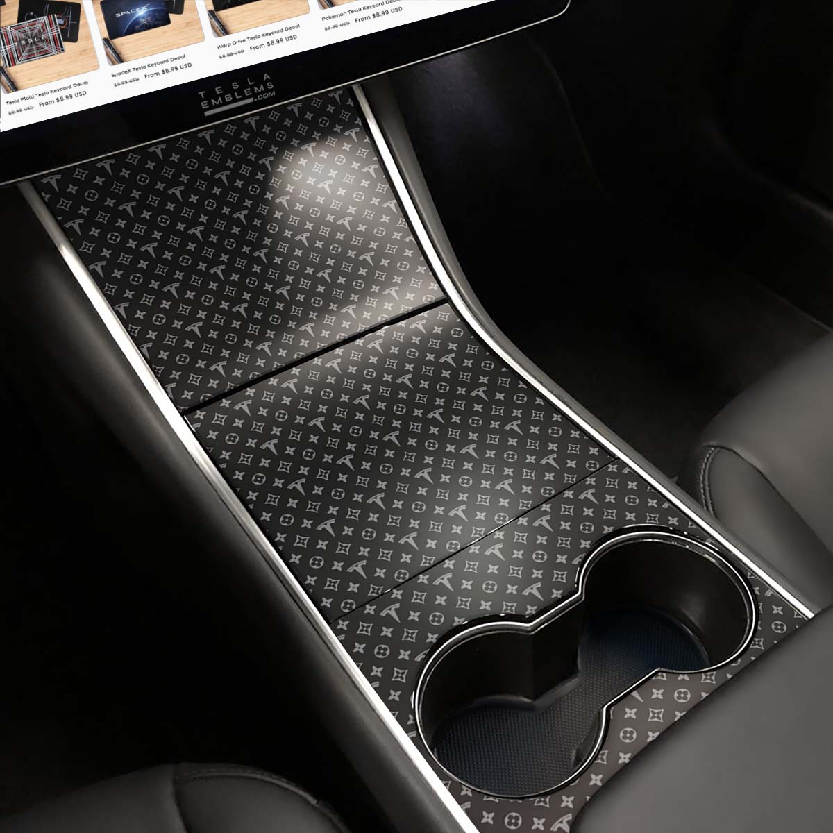 Designer LV Pattern Tesla Tesla Edition | Tesla Center Console Wrap Kit | Model 3 ’17 - 20 - Tesla Emblems