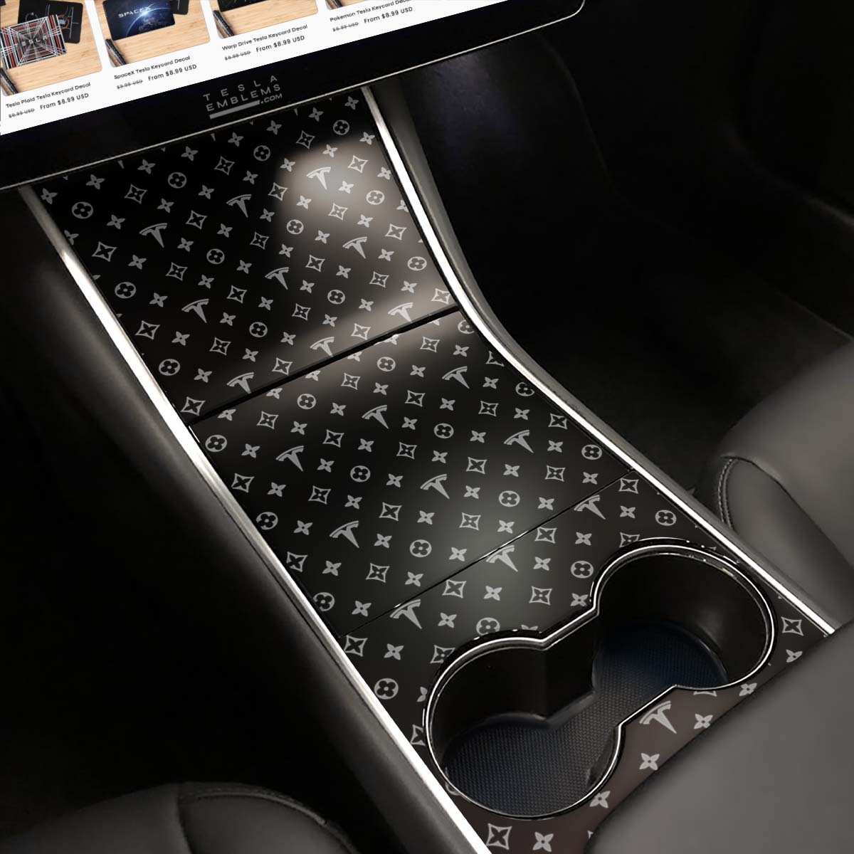 Designer LV Pattern Tesla Tesla Edition | Tesla Center Console Wrap Kit | Model 3 ’17 - 20 - Tesla Emblems