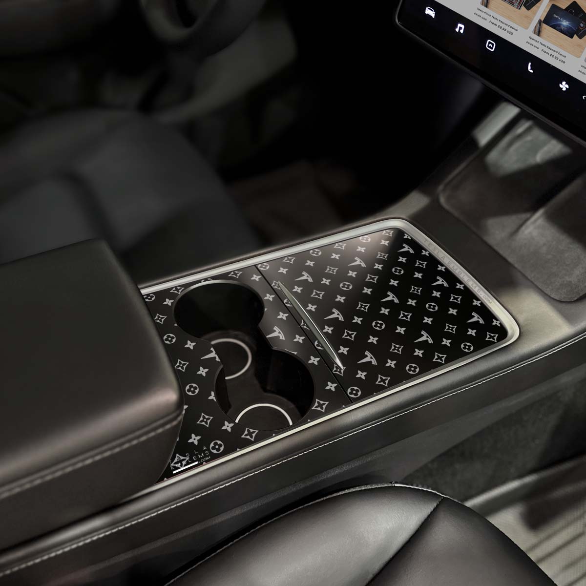 Designer LV Pattern Tesla Edition | Tesla Center Console Wrap Kit | Model 3 '21 - 24 - Tesla Emblems