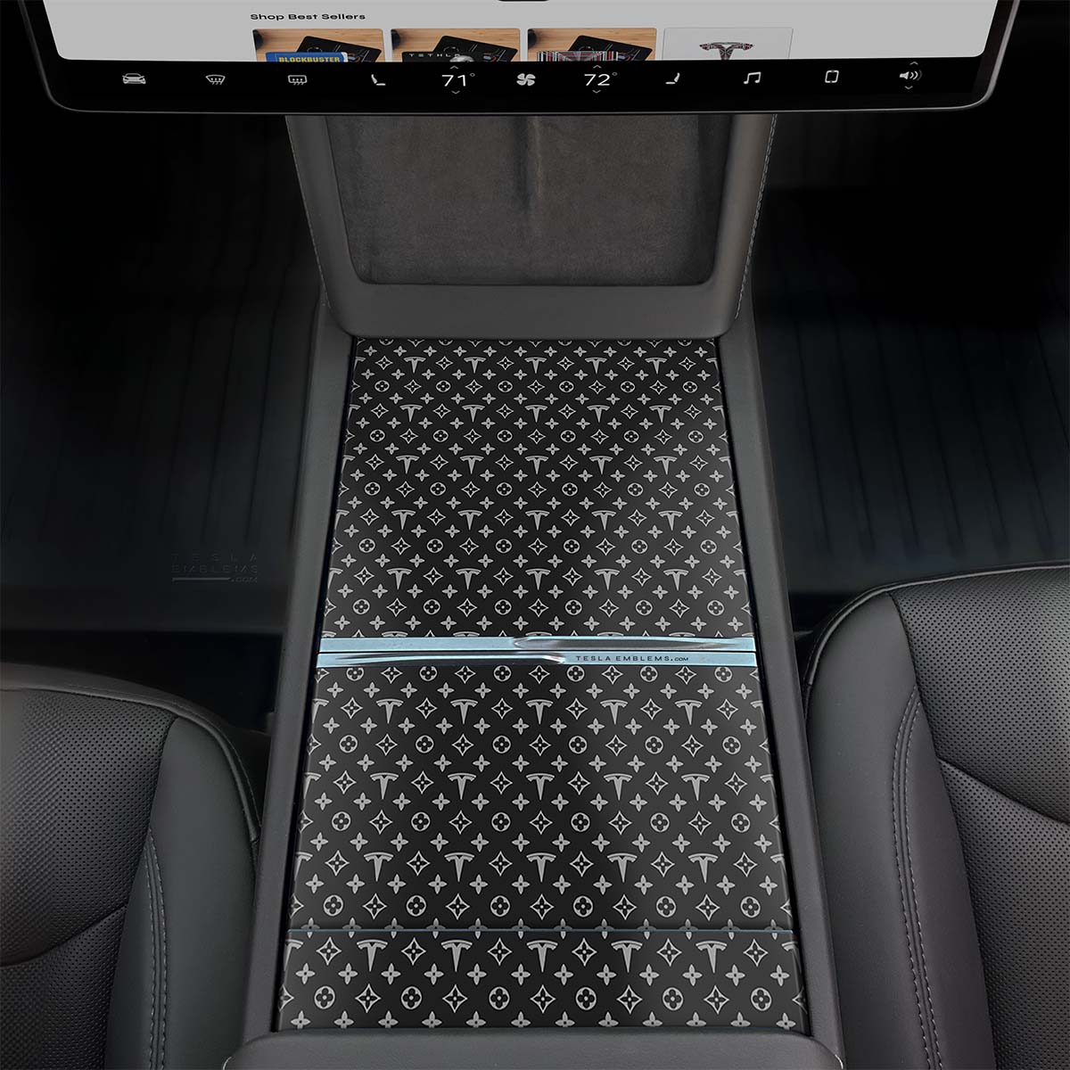Designer LV Pattern Tesla Edition | Tesla Center Console Wrap Kit | M3 2024 - ’25 “Highland” - Tesla Emblems