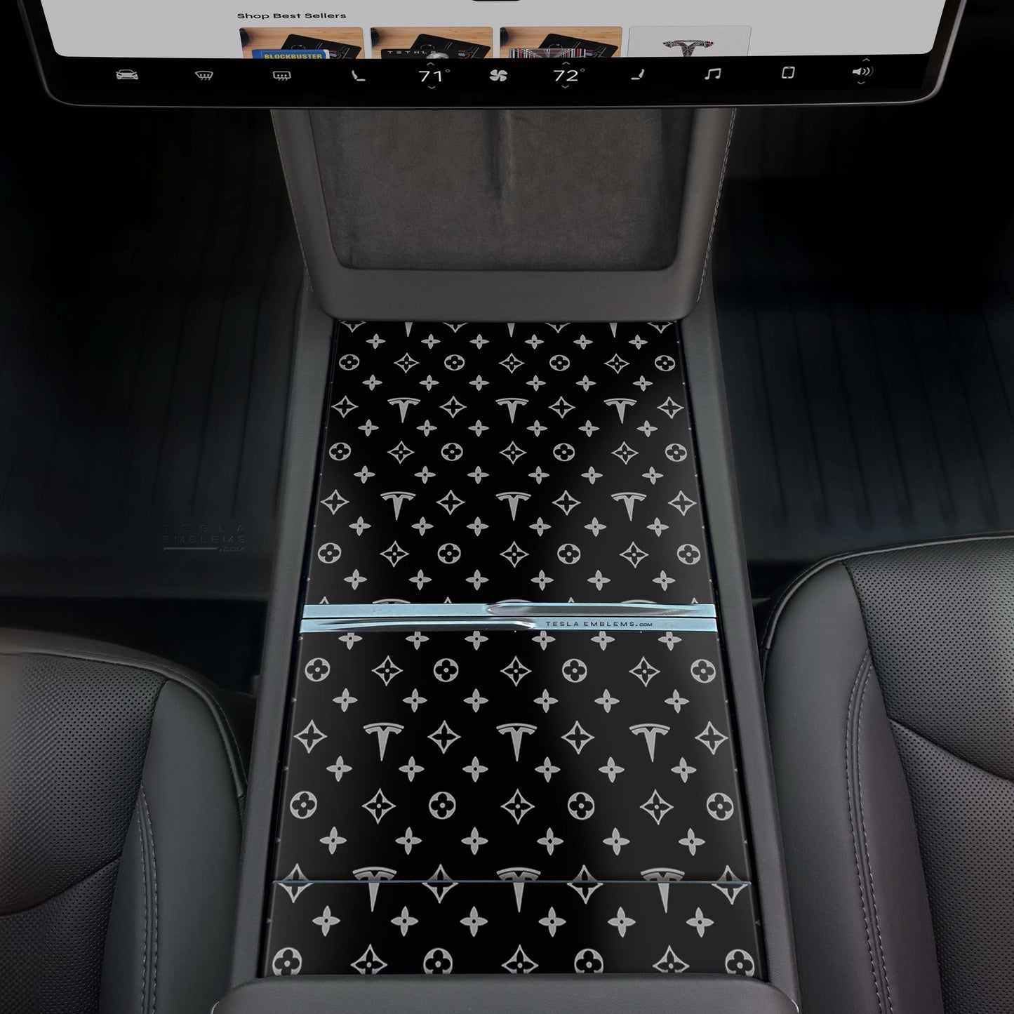Designer LV Pattern Tesla Edition | Tesla Center Console Wrap Kit | M3 2024 - ’25 “Highland” - Tesla Emblems