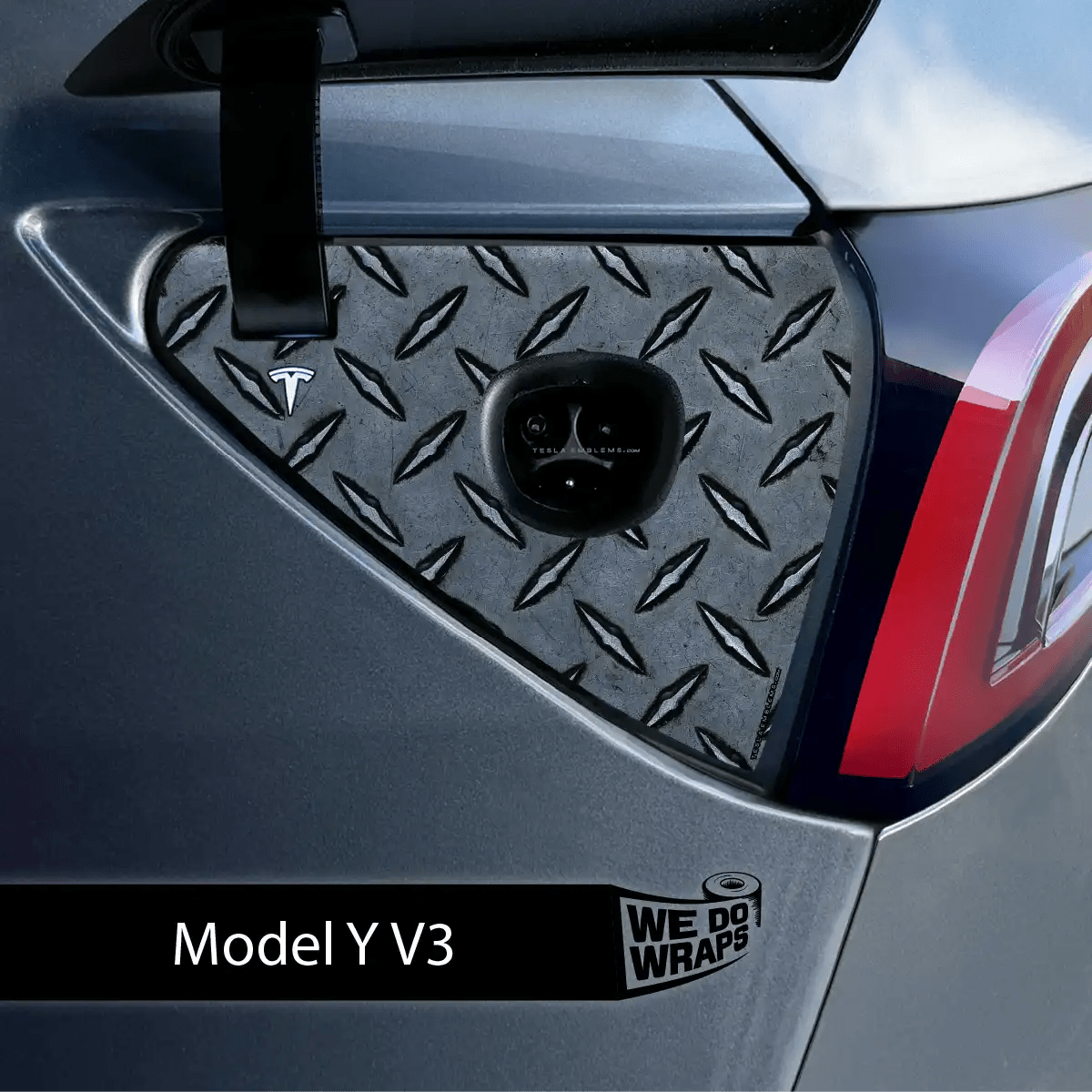 Diamond Plate Charge Port Wrap | Model Y - Tesla Emblems