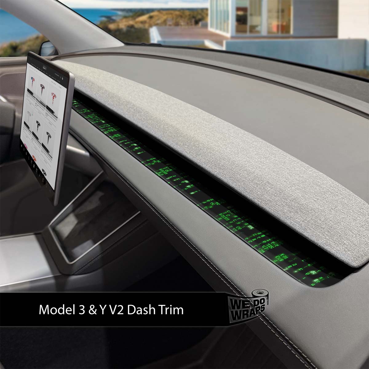 Digital Rain Tesla Dash Trim Wrap | Model 3 ’24 - 26 Refresh - Tesla Emblems