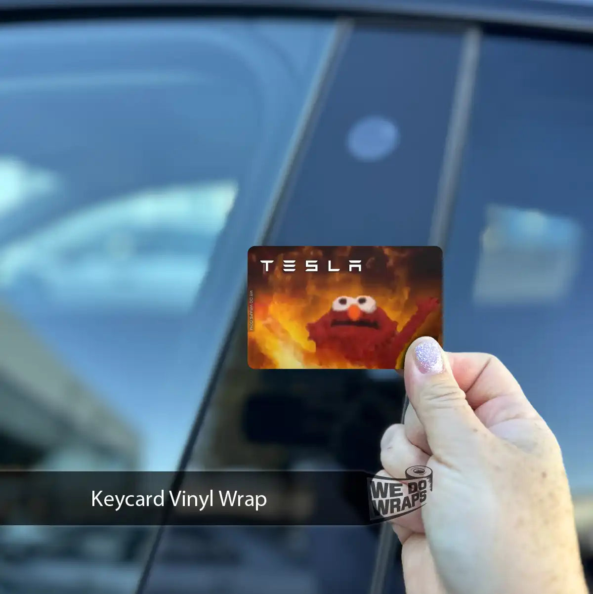 Elmo on Fire Meme Tesla Keycard Decal - Tesla Emblems