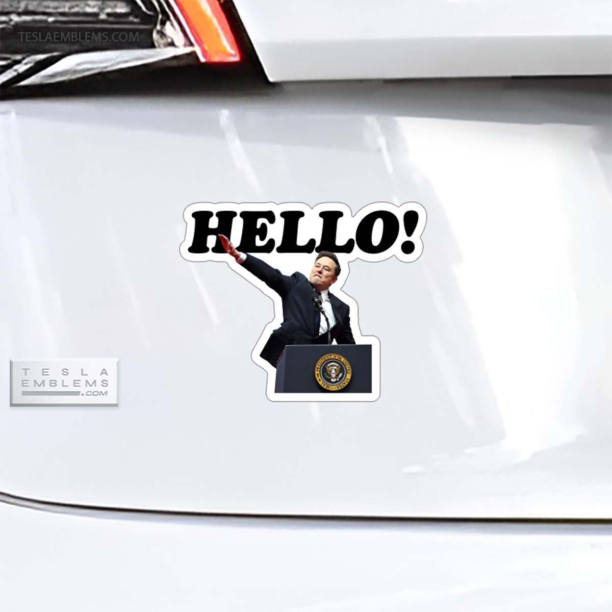 Elon Salutes Hello Vinyl Decal Sticker - Tesla Emblems