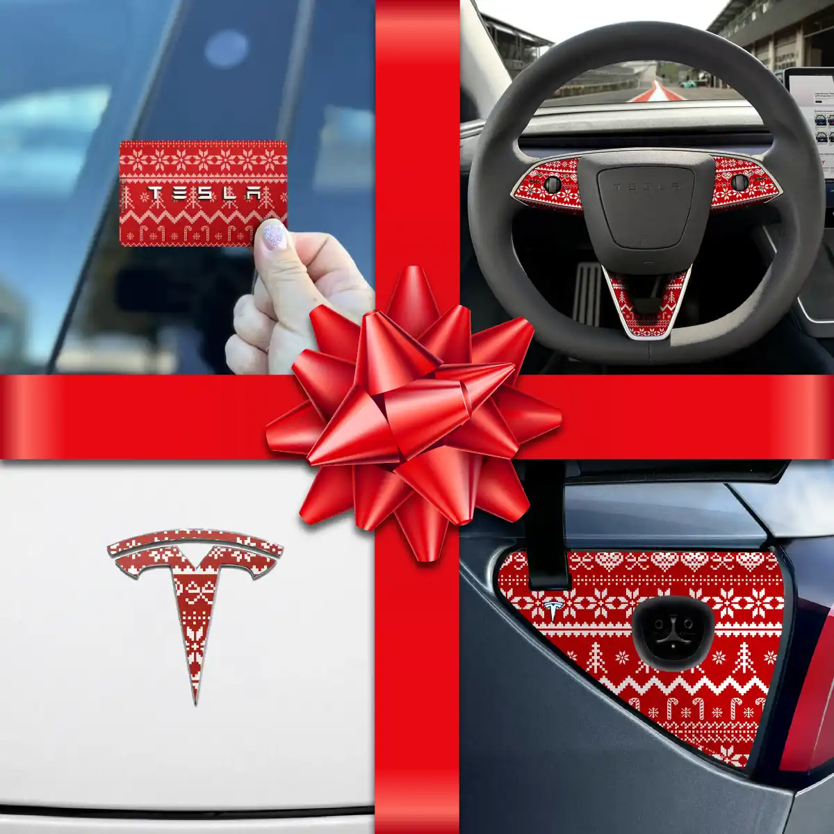 Holiday Bundle Fair Isle Tesla Wrap Kit | Model 3 - Tesla Emblems