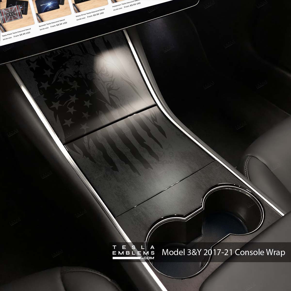 Distressed American Eagle Flag Tesla Center Console Wrap Kit | 2017-2021 Model 3 & Y - Tesla Emblems