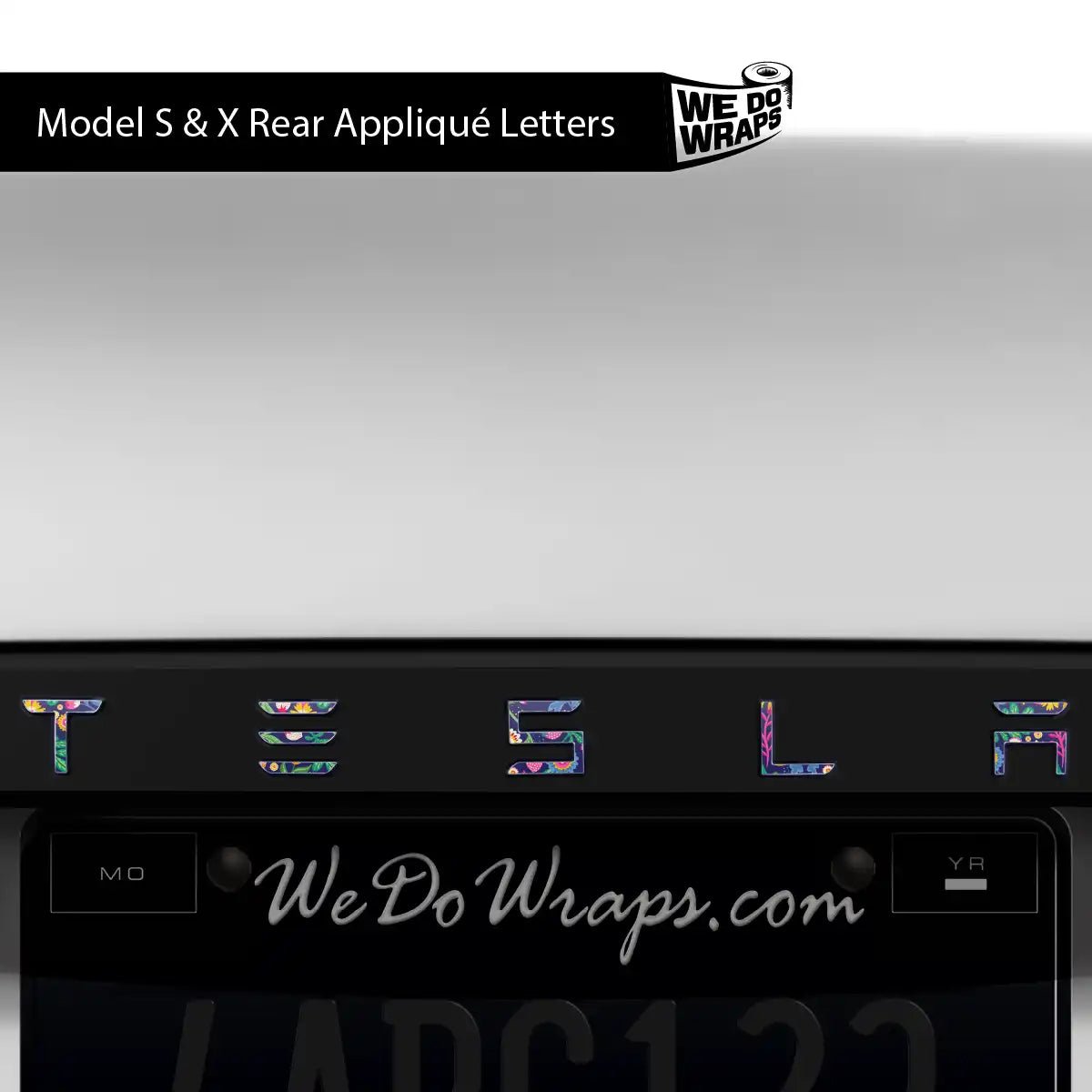 Floral Meadow Tesla Emblem Decals (Front + Back) | Model X - Tesla Emblems