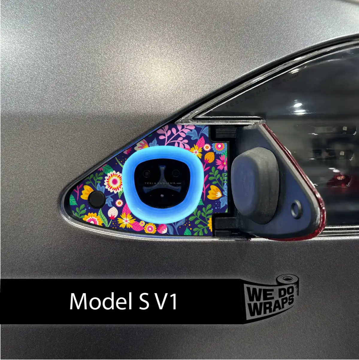 Floral Meadows Tesla Charge Port Wrap | Model S - Tesla Emblems