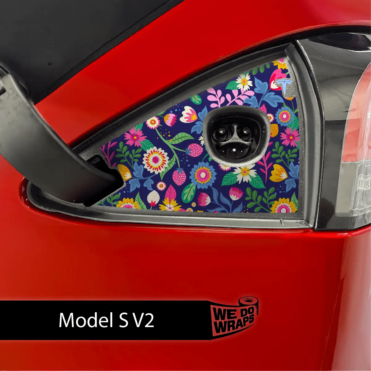 Floral Meadows Tesla Charge Port Wrap | Model S - Tesla Emblems