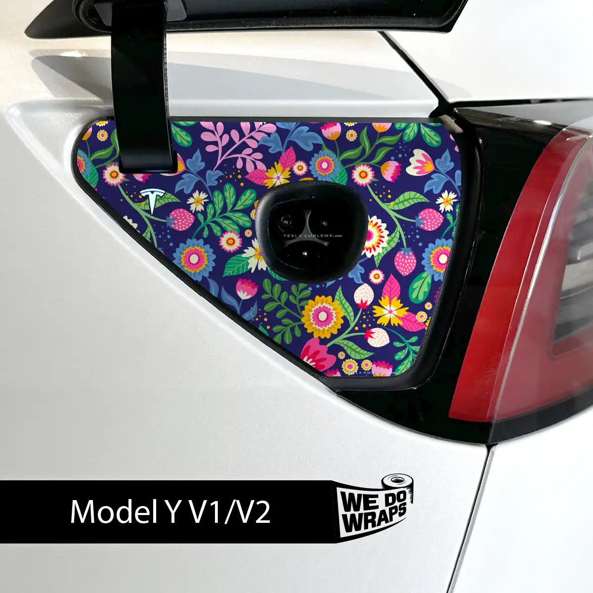 Floral Meadows Tesla Charge Port Wrap | Model Y - Tesla Emblems