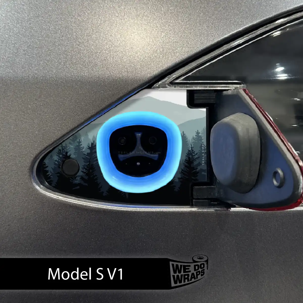 Foggy Pines Tesla Charge Port Wrap | Model S - Tesla Emblems