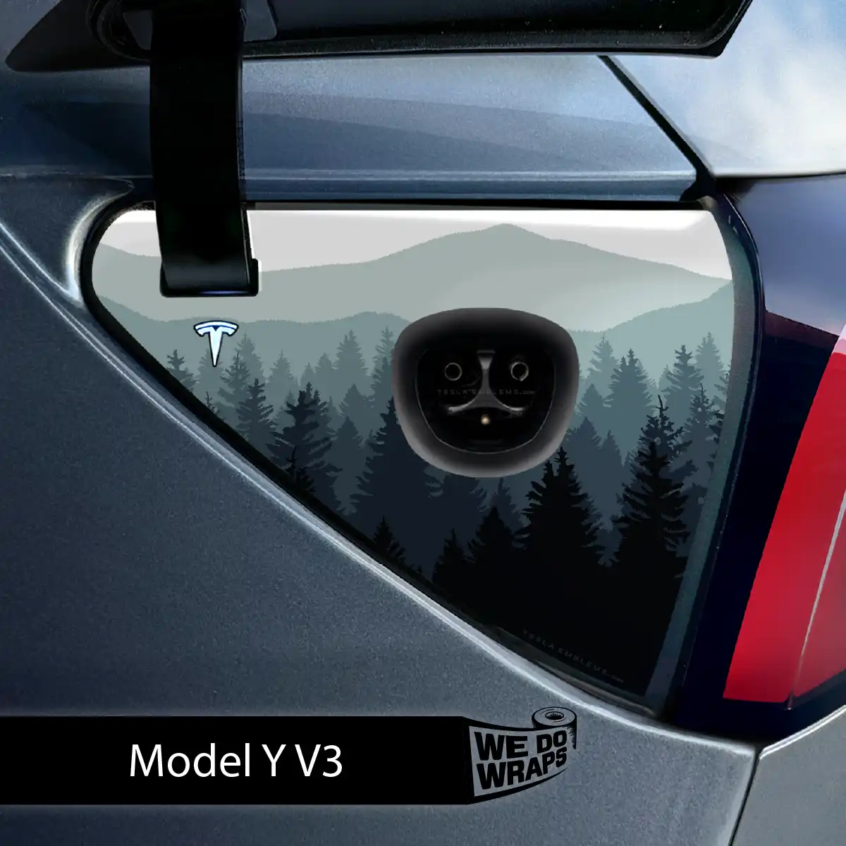 Foggy Pines Tesla Charge Port Wrap | Model Y - Tesla Emblems