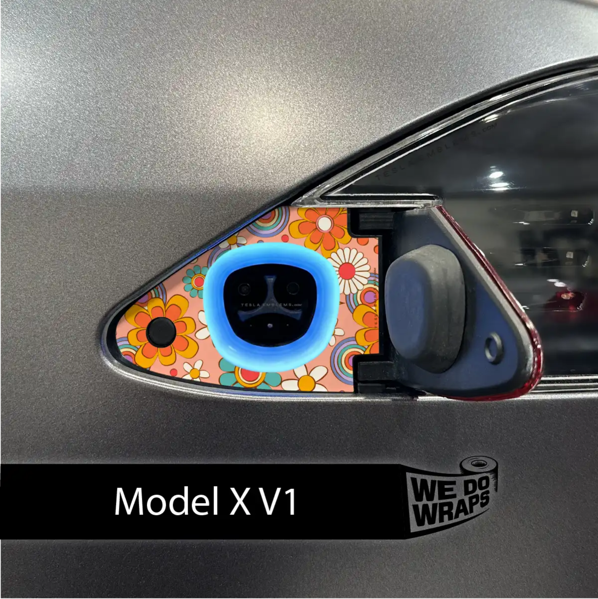 Funky Florals Tesla Charge Port Wrap | Model X - Tesla Emblems
