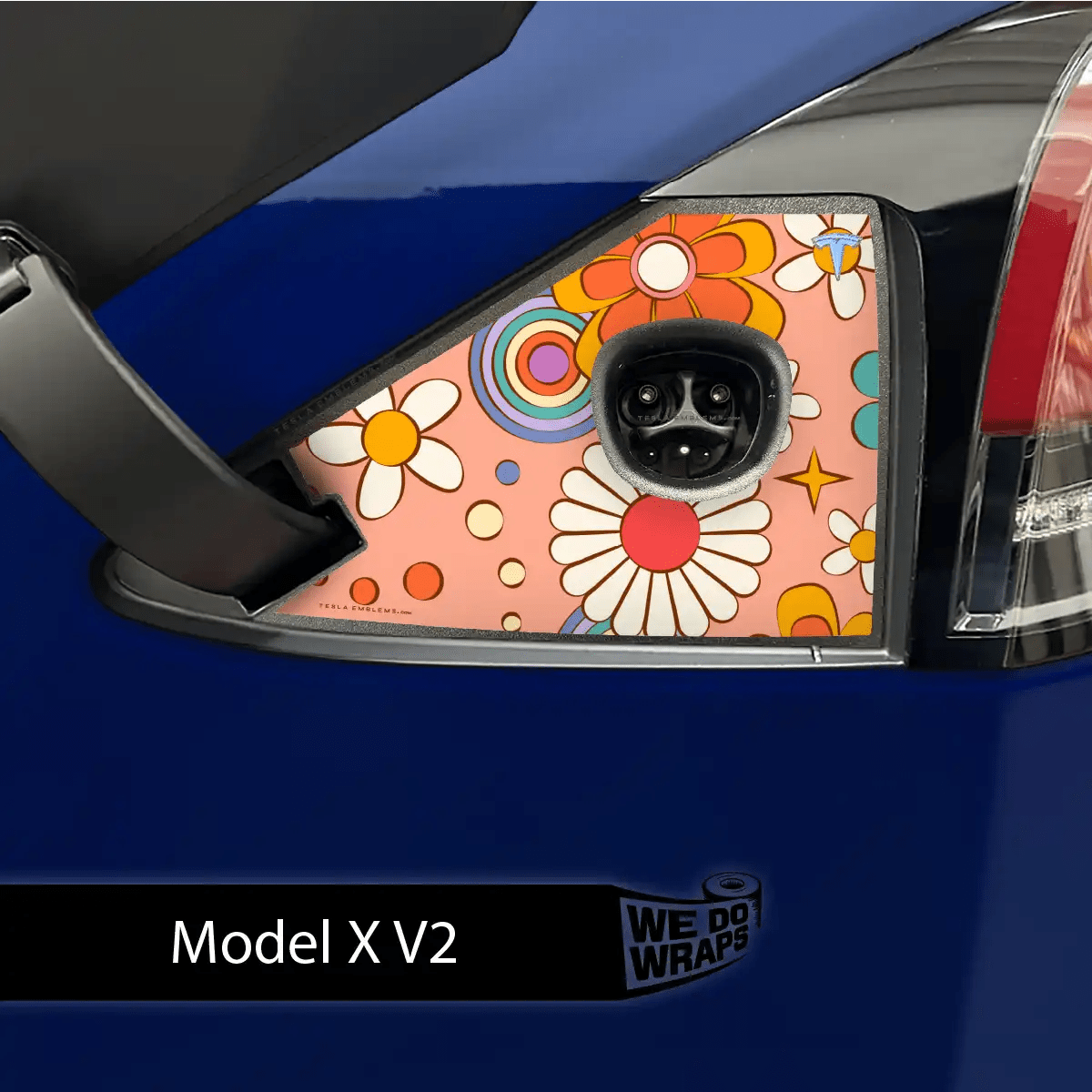 Funky Florals Tesla Charge Port Wrap | Model X - Tesla Emblems