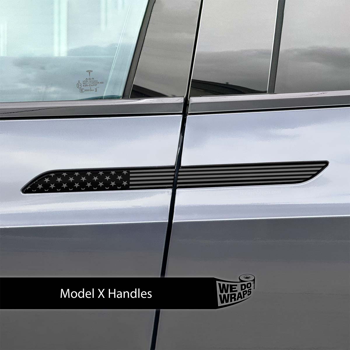 Ghost Black Patriot Flag Tesla Door Handle Decals (4pcs) - Tesla Emblems