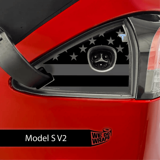 Ghost Black Patriot Flag Tesla Charge Port Wrap | Model S - Tesla Emblems