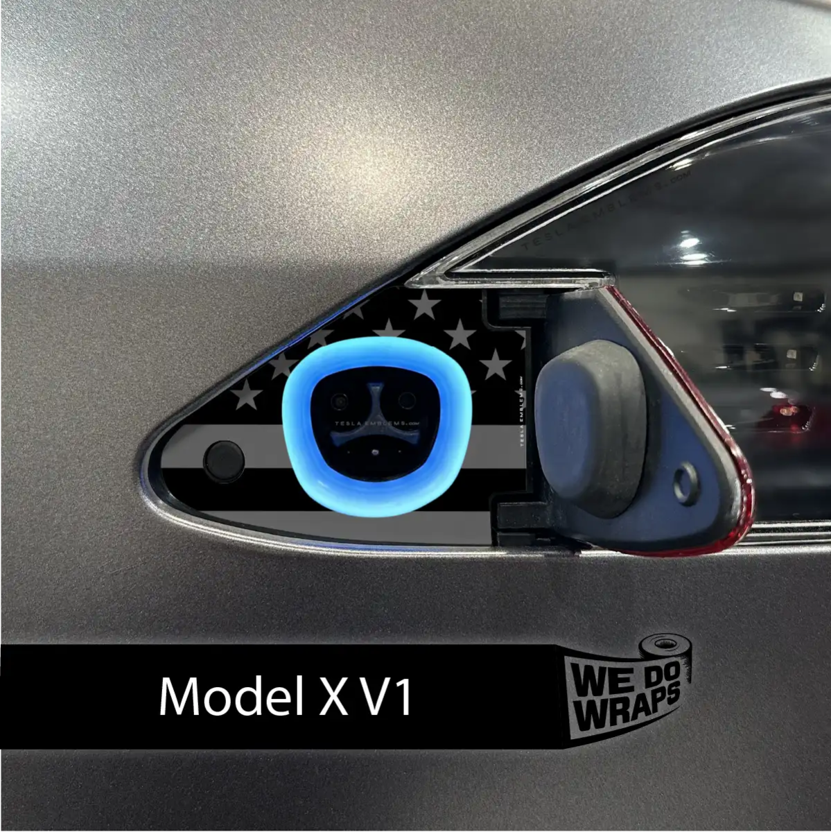 Ghost Black Patriot Flag Tesla Charge Port Wrap | Model X - Tesla Emblems