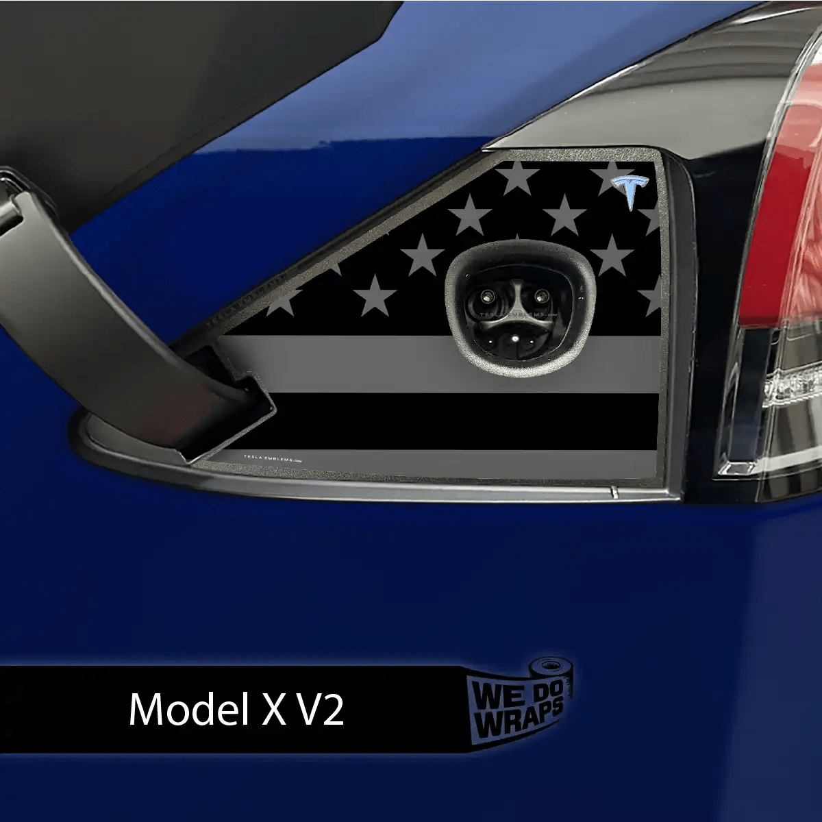 Ghost Black Patriot Flag Tesla Charge Port Wrap | Model X - Tesla Emblems