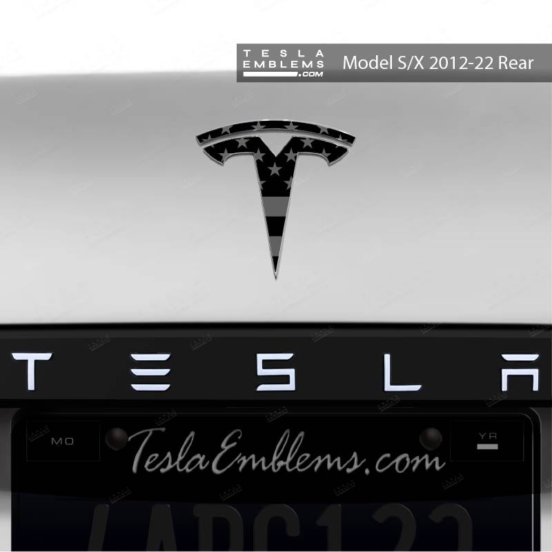 Ghost Black Patriot Flag Tesla Emblem Decals (Front + Back) - Tesla Emblems