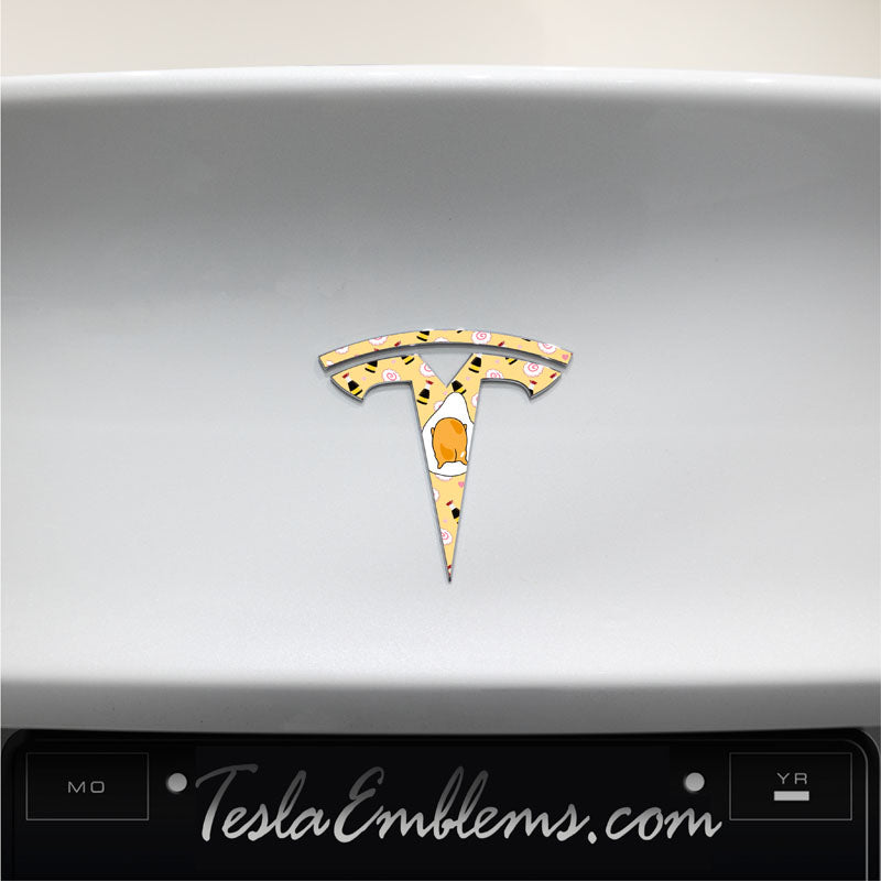 Gudetama Tesla Emblem Decals (Front + Back) - Tesla Emblems