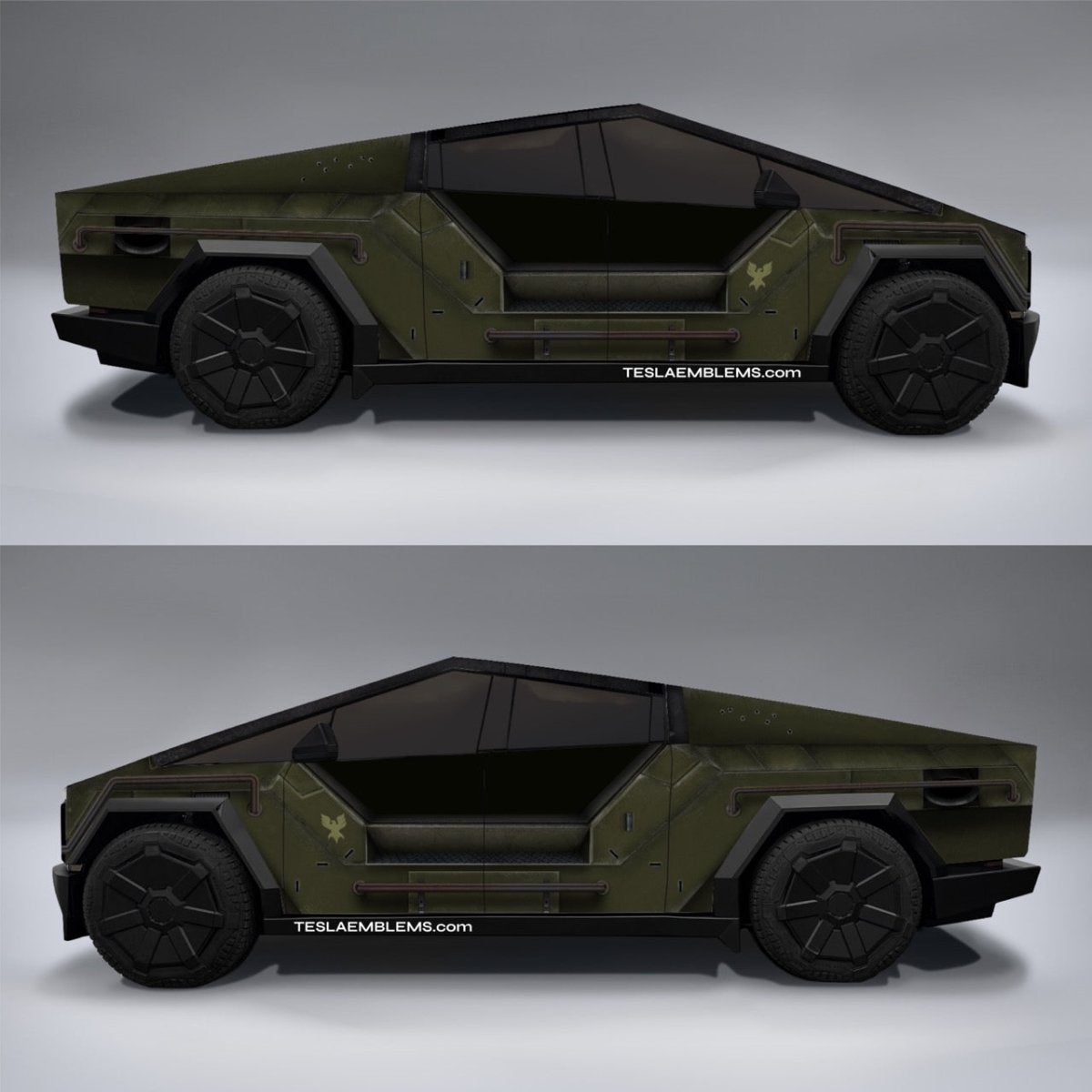 Warthog LRV Wrap | Deadfall Green - Tesla Cybertruck DIY Precut Kit - Tesla Emblems