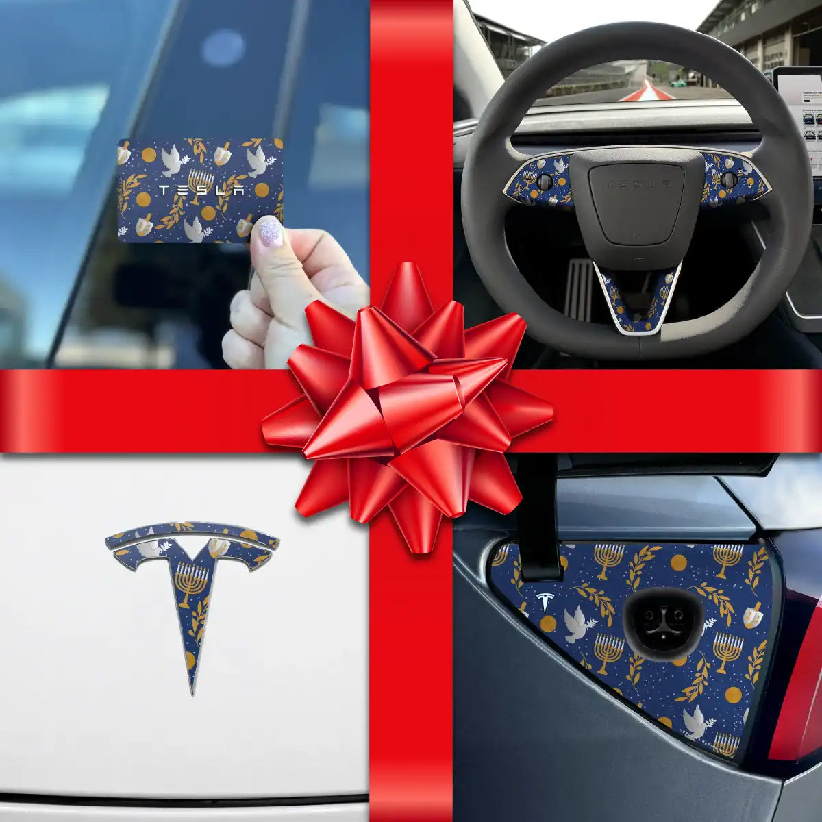 Holiday Bundle Hanukkah Tesla Wrap Kit | Model 3 - Tesla Emblems
