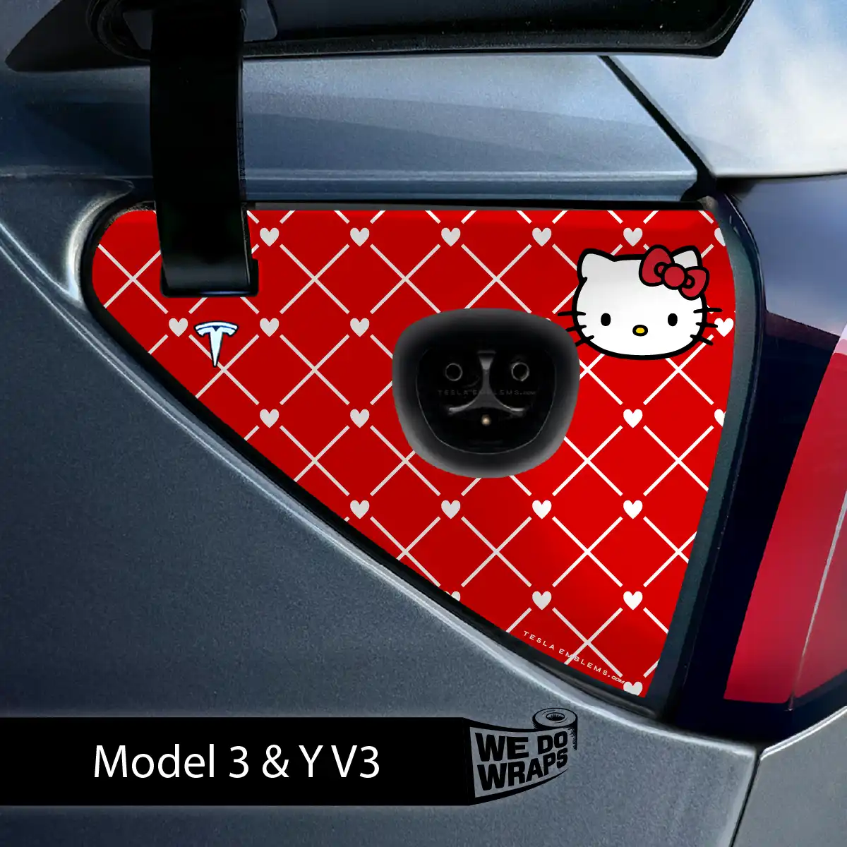 Hello Kitty Tesla Charge Port Wrap | Model Y - Tesla Emblems