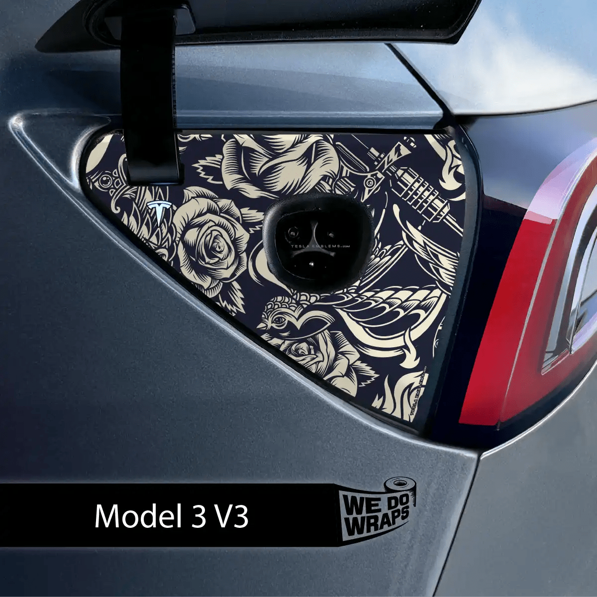 Ink & Elegance Art Tesla Charge Port Wrap | Model 3 - Tesla Emblems