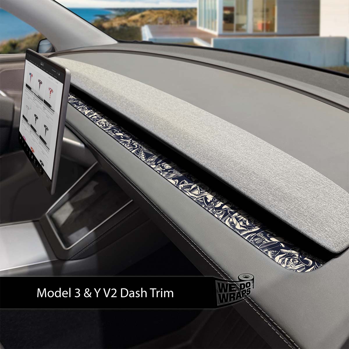 Ink & Elegance Art Tesla Dash Trim Wrap | Model 3 ’24 - 26 Refresh - Tesla Emblems