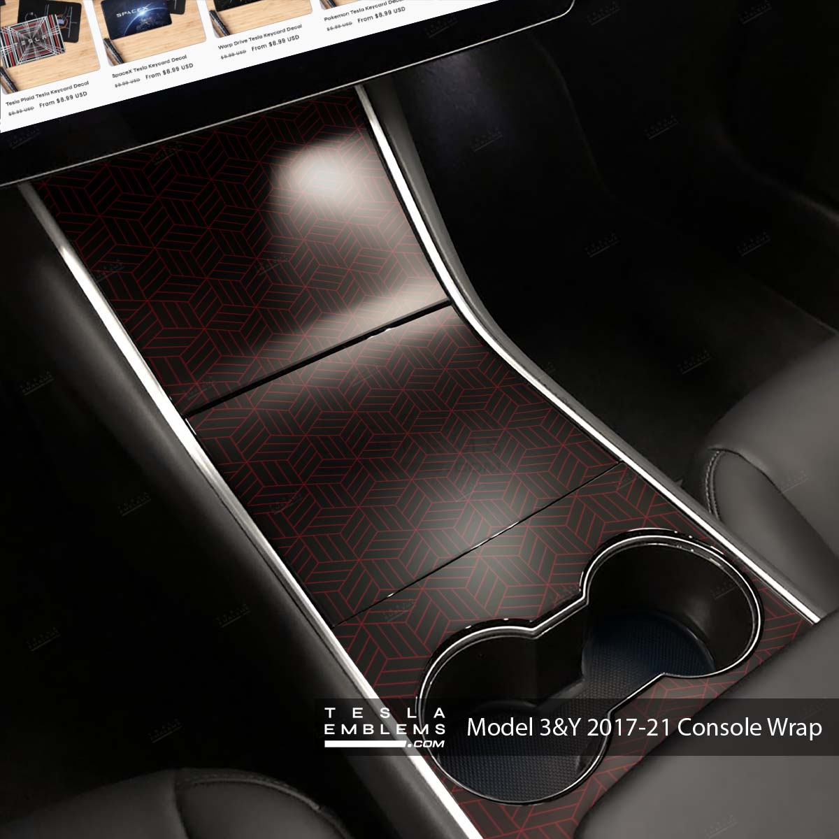 Isometric 3D Pattern Tesla Center Console Wrap Kit | 2017-2021 Model 3 & Y - Tesla Emblems