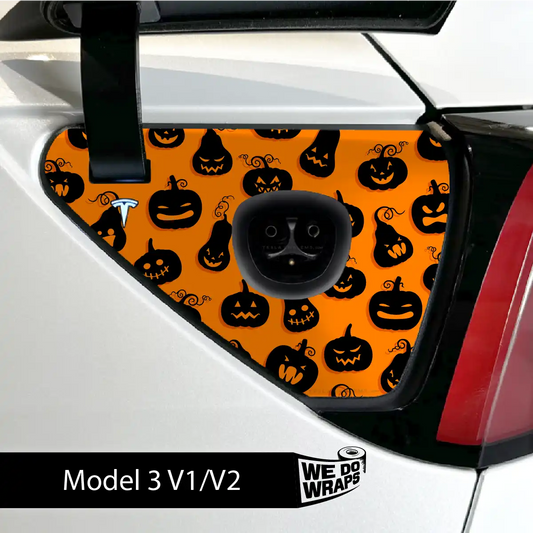 Jack - O' - Lantern Tesla Charge Port Wrap | Model 3 - Tesla Emblems