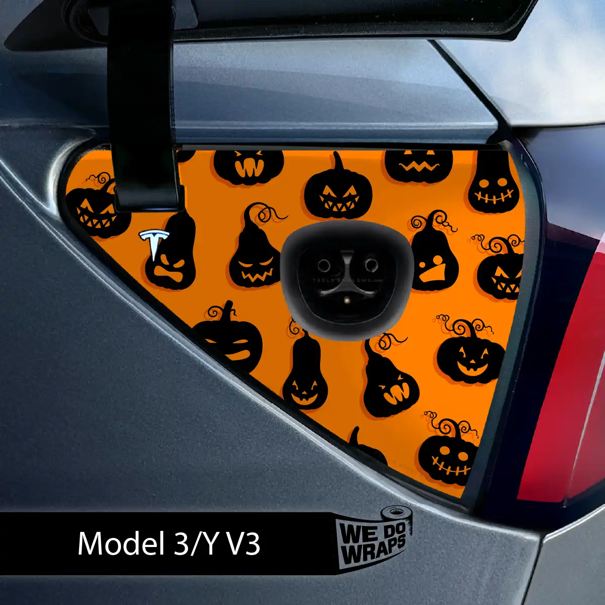 Jack - O' - Lantern Tesla Charge Port Wrap | Model 3 - Tesla Emblems