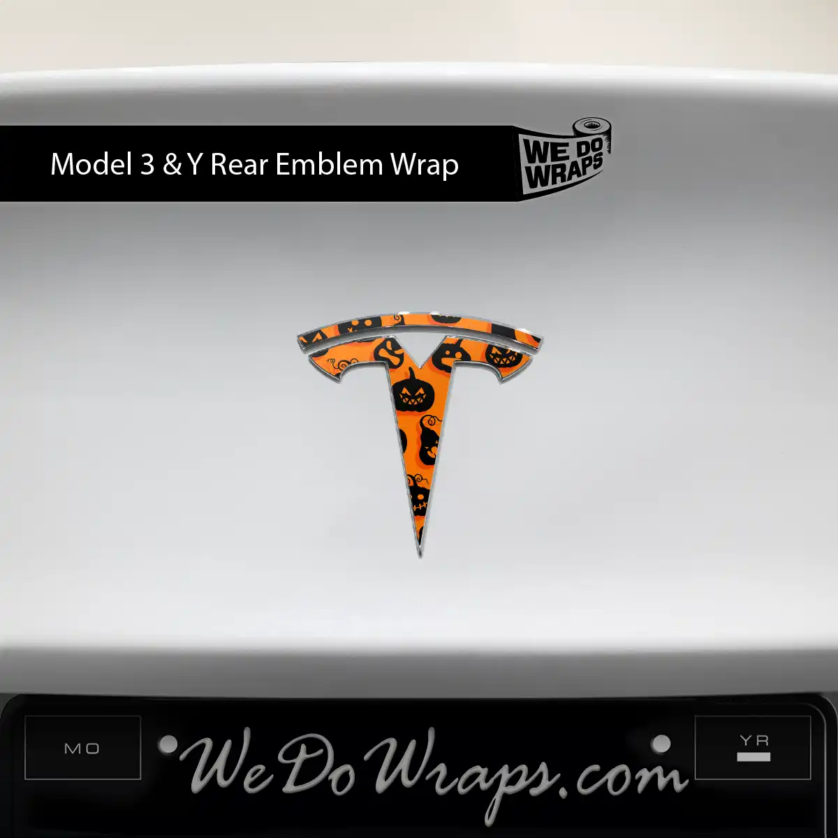 Jack - O' - Lantern Tesla Emblem Decals (Front + Back Emblem Decals) - Tesla Emblems