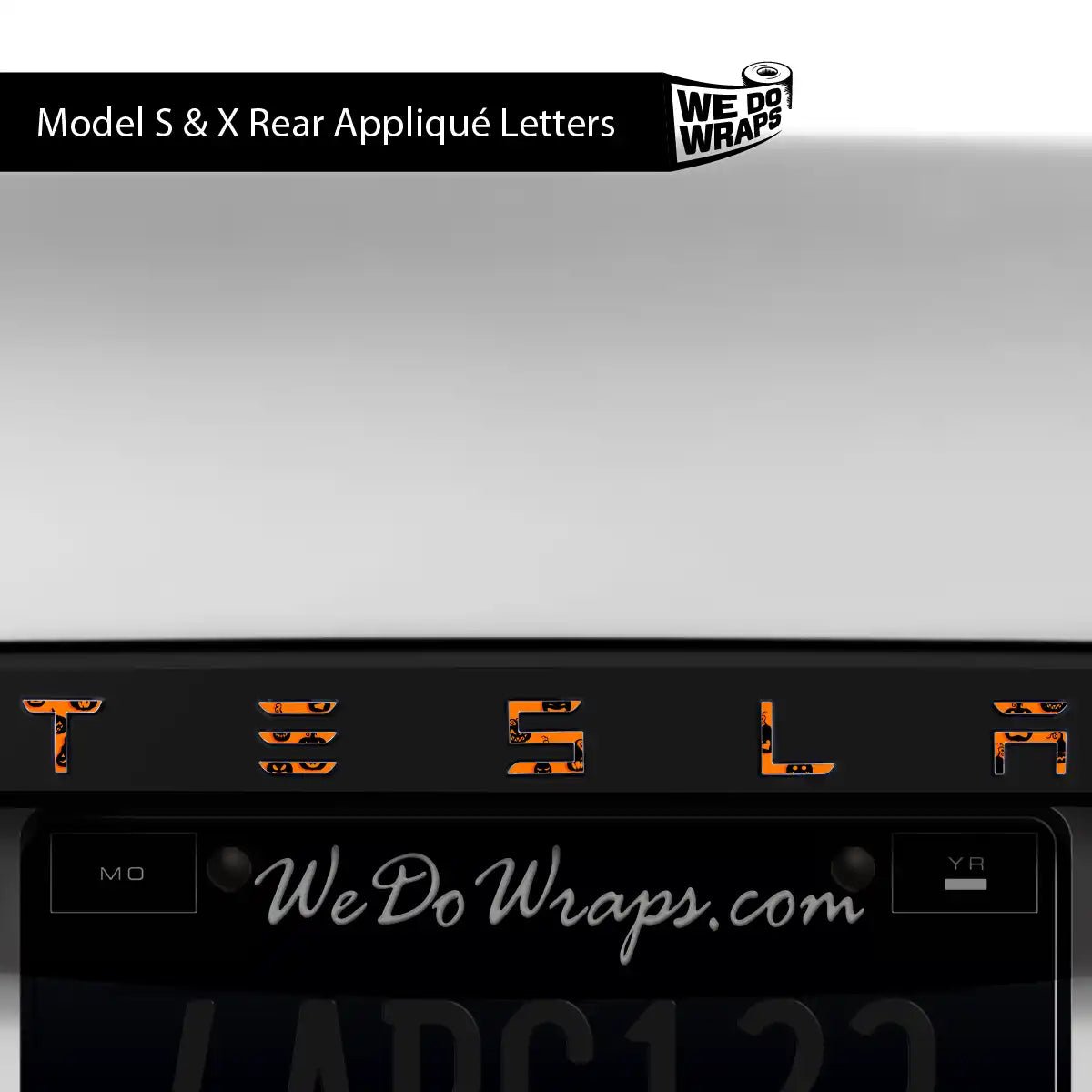 Jack-O'-Lantern Tesla Emblem Decals (Front + Back) | Model X - Tesla Emblems