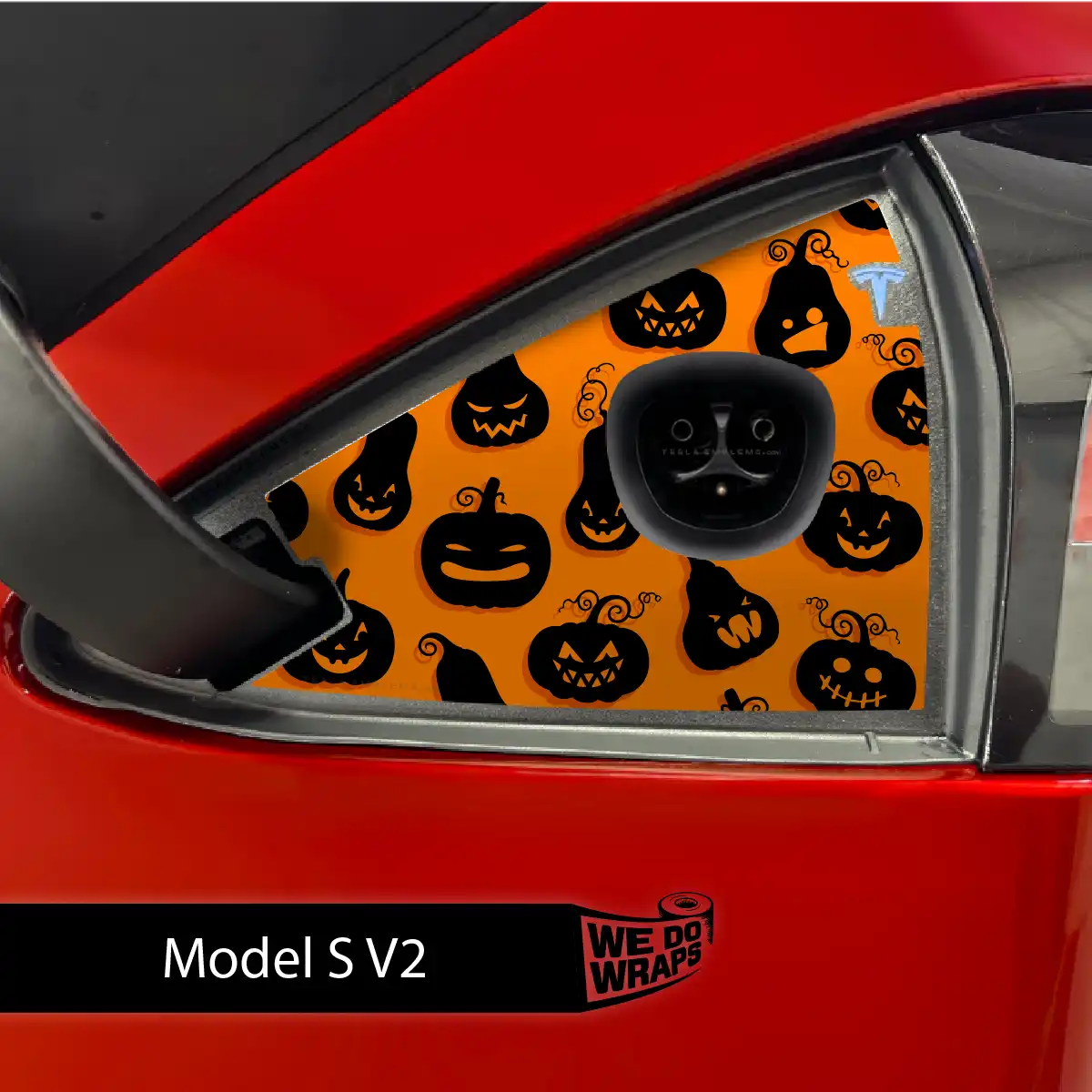 Jack - O' - Lantern Tesla Charge Port Wrap | Model S - Tesla Emblems