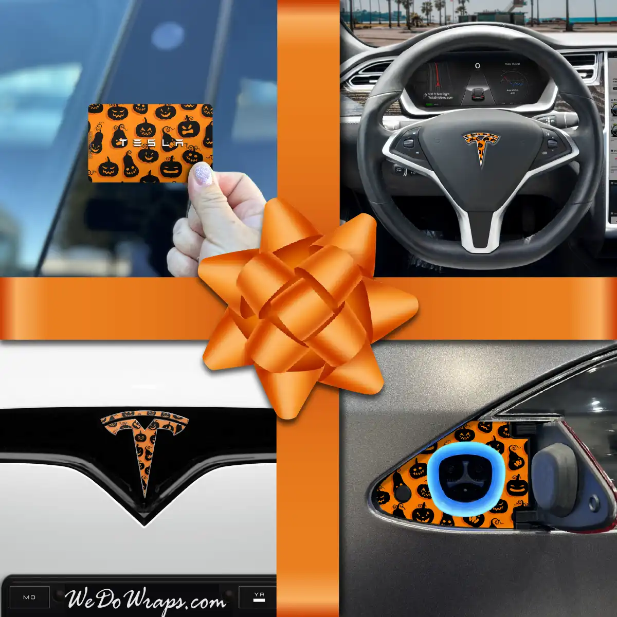 Holiday Bundle Jack - O' - Lantern Tesla Wrap Kit | Model X - Tesla Emblems