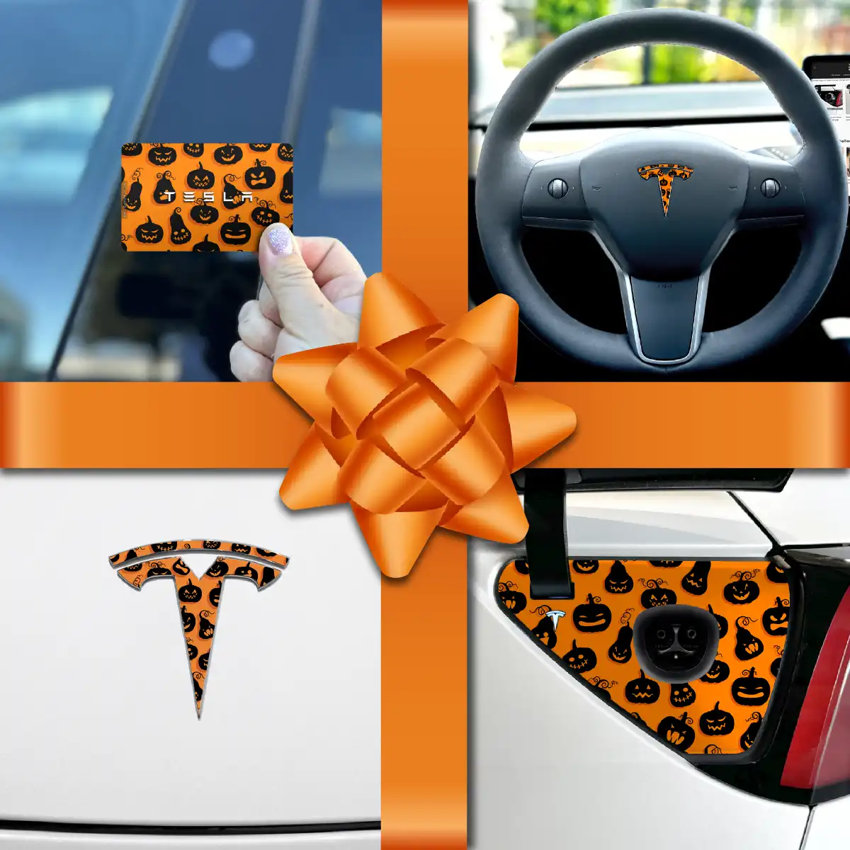 Holiday Bundle Jack - O' - Lantern Tesla Wrap Kit - Tesla Emblems