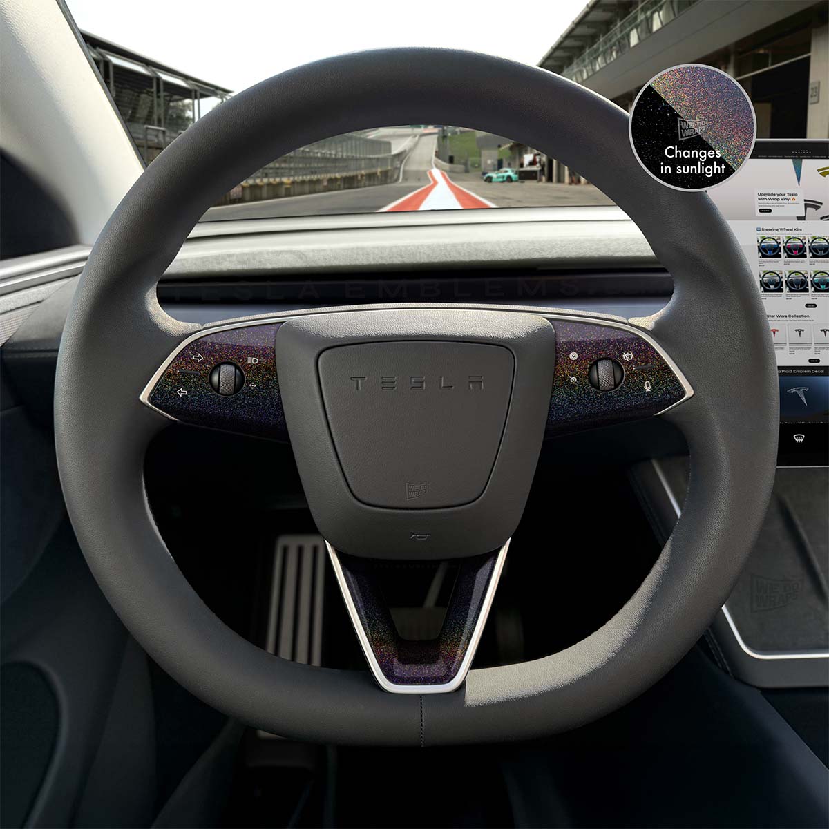 KPMF Morpheus Black Tesla Steering Wheel Trim Decal Kit (3pcs) | M3 Feb 2024 - '25 "Highland" - Tesla Emblems